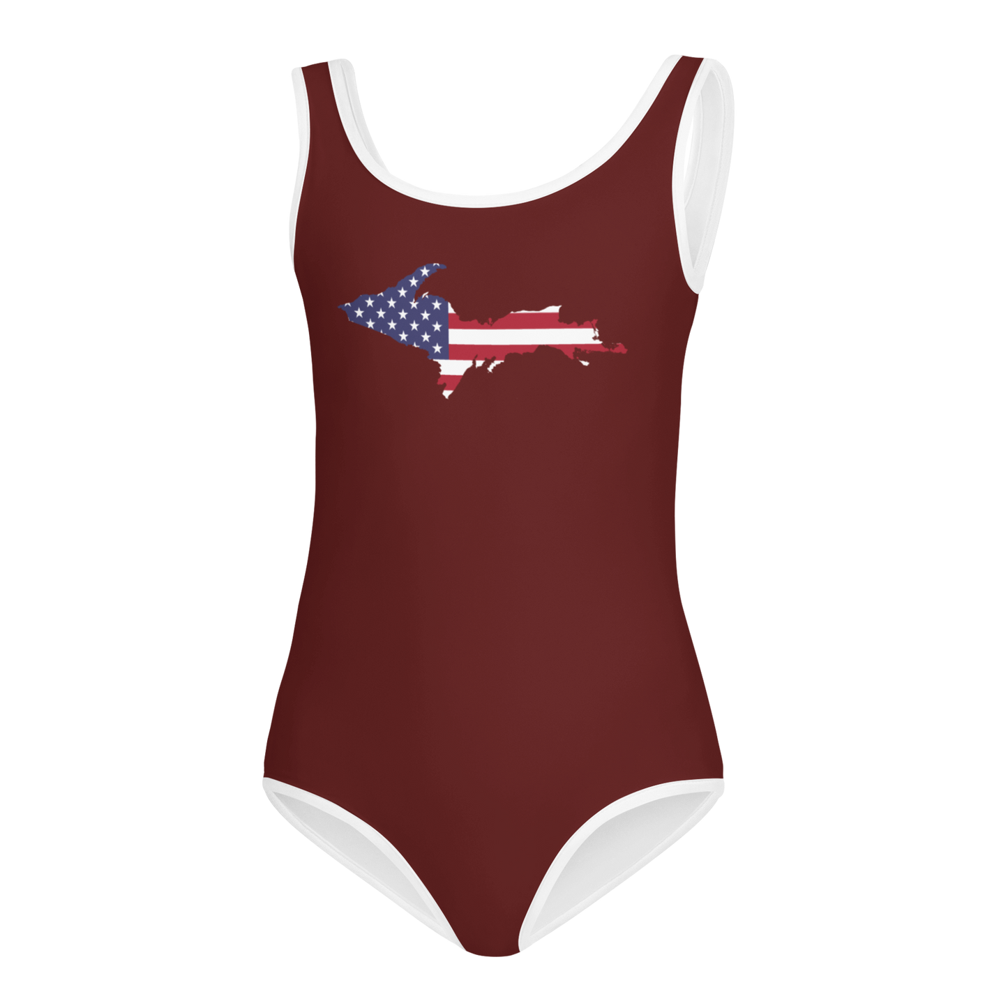 Michigan Upper Peninsula Toddler Swimsuit (w/ UP USA Flag) | Cherrywood Color