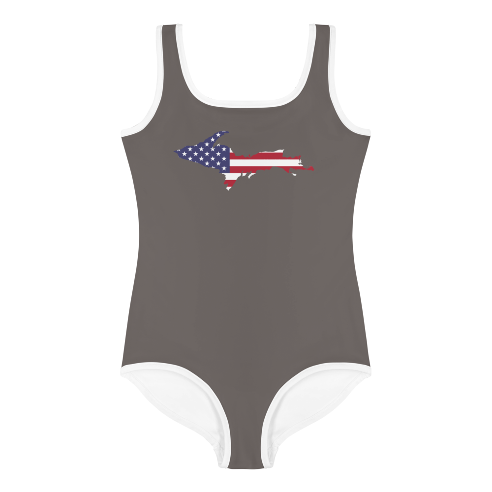 Michigan Upper Peninsula Toddler Swimsuit (w/ UP USA Flag) | Warren Tank Grey