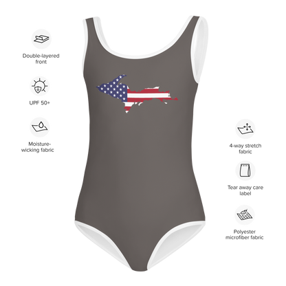 Michigan Upper Peninsula Toddler Swimsuit (w/ UP USA Flag) | Warren Tank Grey