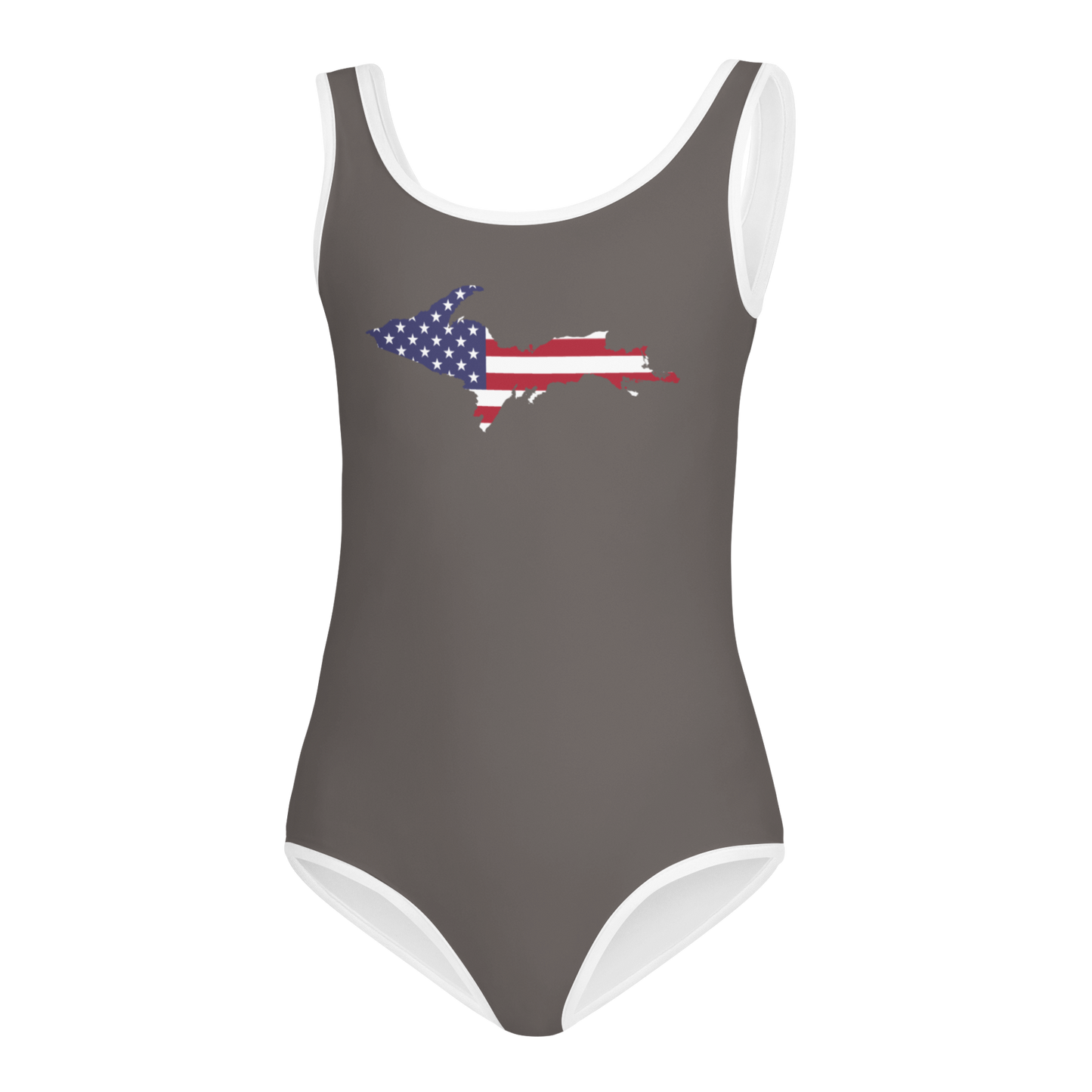 Michigan Upper Peninsula Toddler Swimsuit (w/ UP USA Flag) | Warren Tank Grey