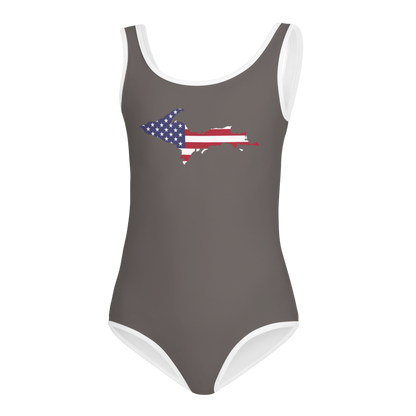 Michigan Upper Peninsula Toddler Swimsuit (w/ UP USA Flag) | Warren Tank Grey