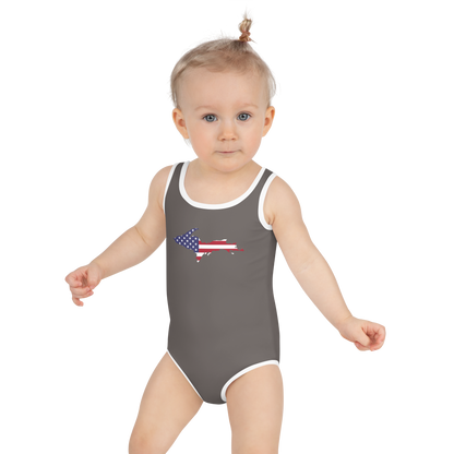 Michigan Upper Peninsula Toddler Swimsuit (w/ UP USA Flag) | Warren Tank Grey