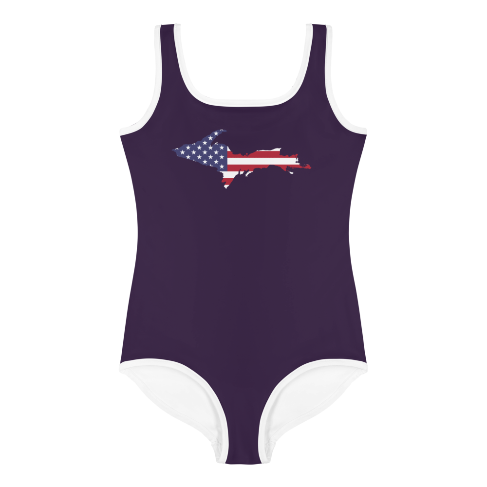 Michigan Upper Peninsula Toddler Swimsuit (w/ UP USA Flag) | Blackcurrant