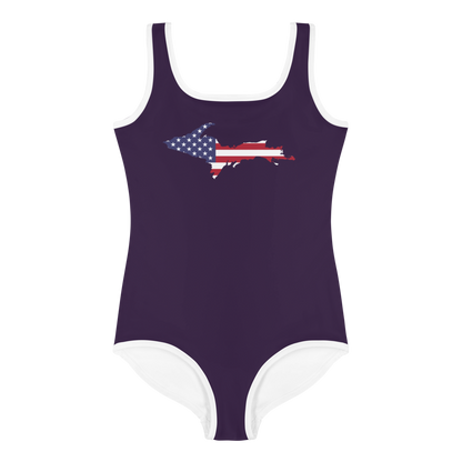 Michigan Upper Peninsula Toddler Swimsuit (w/ UP USA Flag) | Blackcurrant