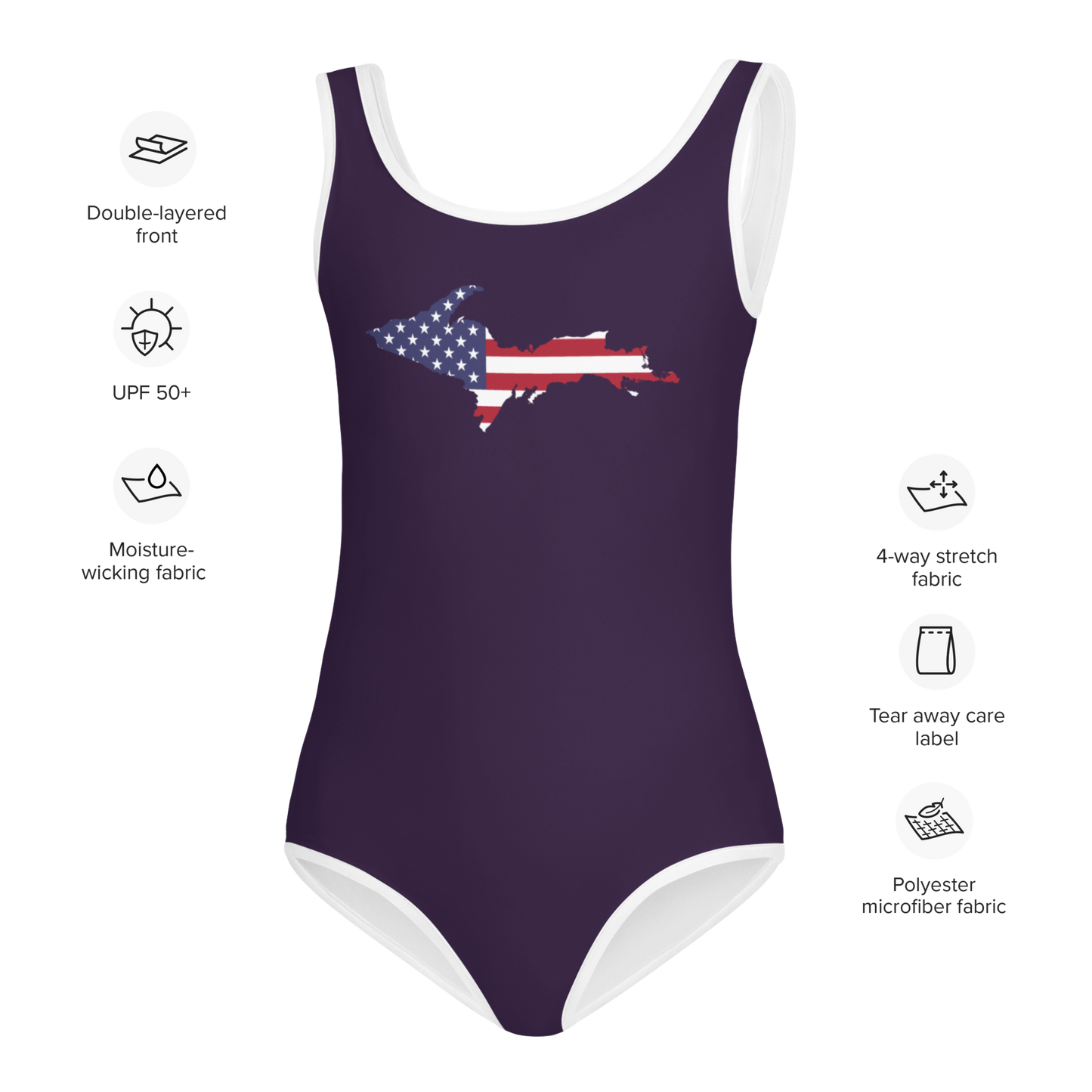 Michigan Upper Peninsula Toddler Swimsuit (w/ UP USA Flag) | Blackcurrant