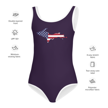 Michigan Upper Peninsula Toddler Swimsuit (w/ UP USA Flag) | Blackcurrant