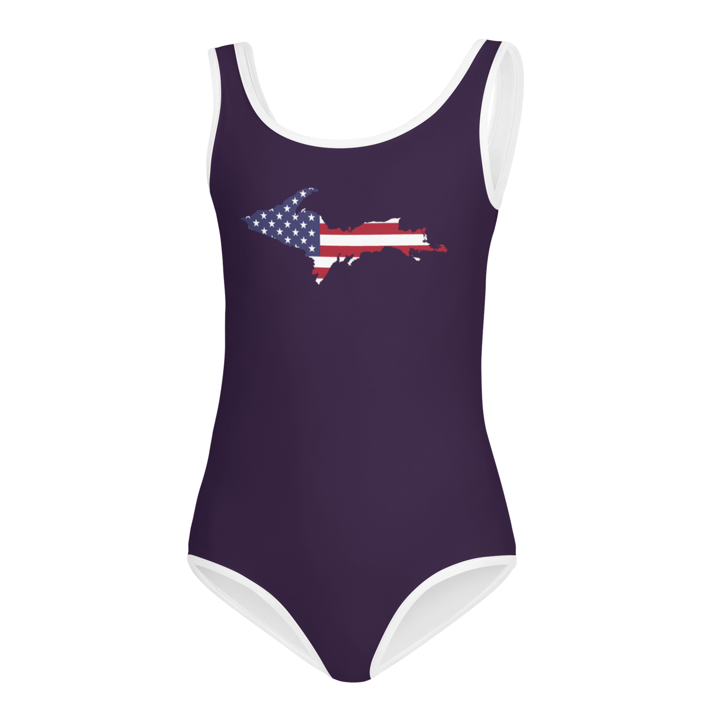 Michigan Upper Peninsula Toddler Swimsuit (w/ UP USA Flag) | Blackcurrant