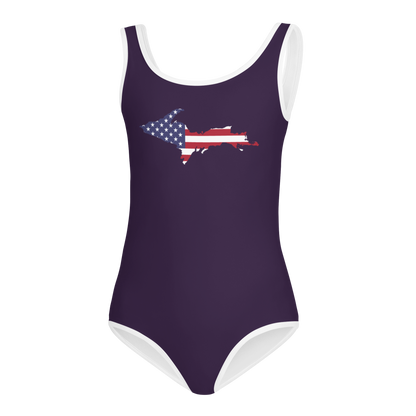 Michigan Upper Peninsula Toddler Swimsuit (w/ UP USA Flag) | Blackcurrant