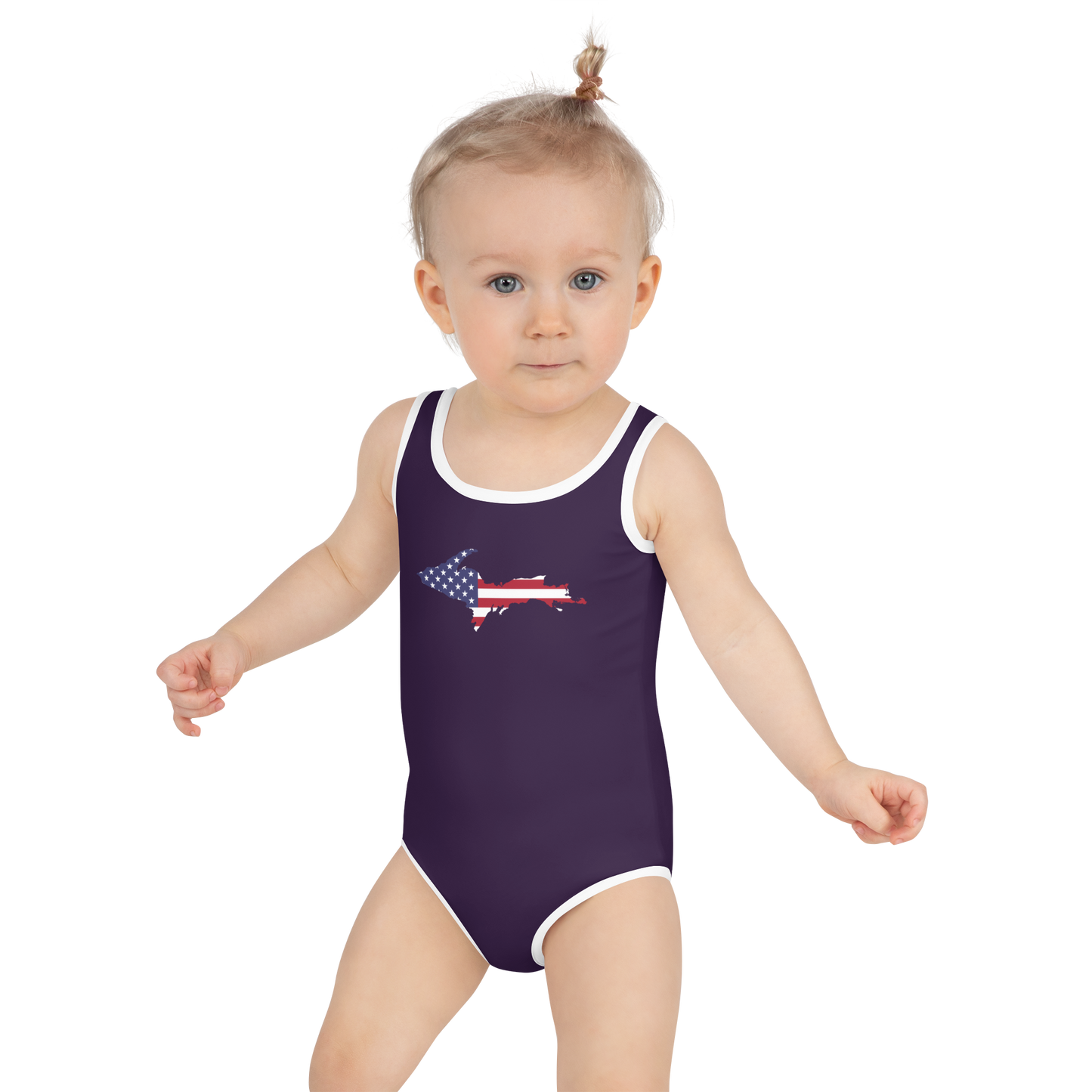 Michigan Upper Peninsula Toddler Swimsuit (w/ UP USA Flag) | Blackcurrant