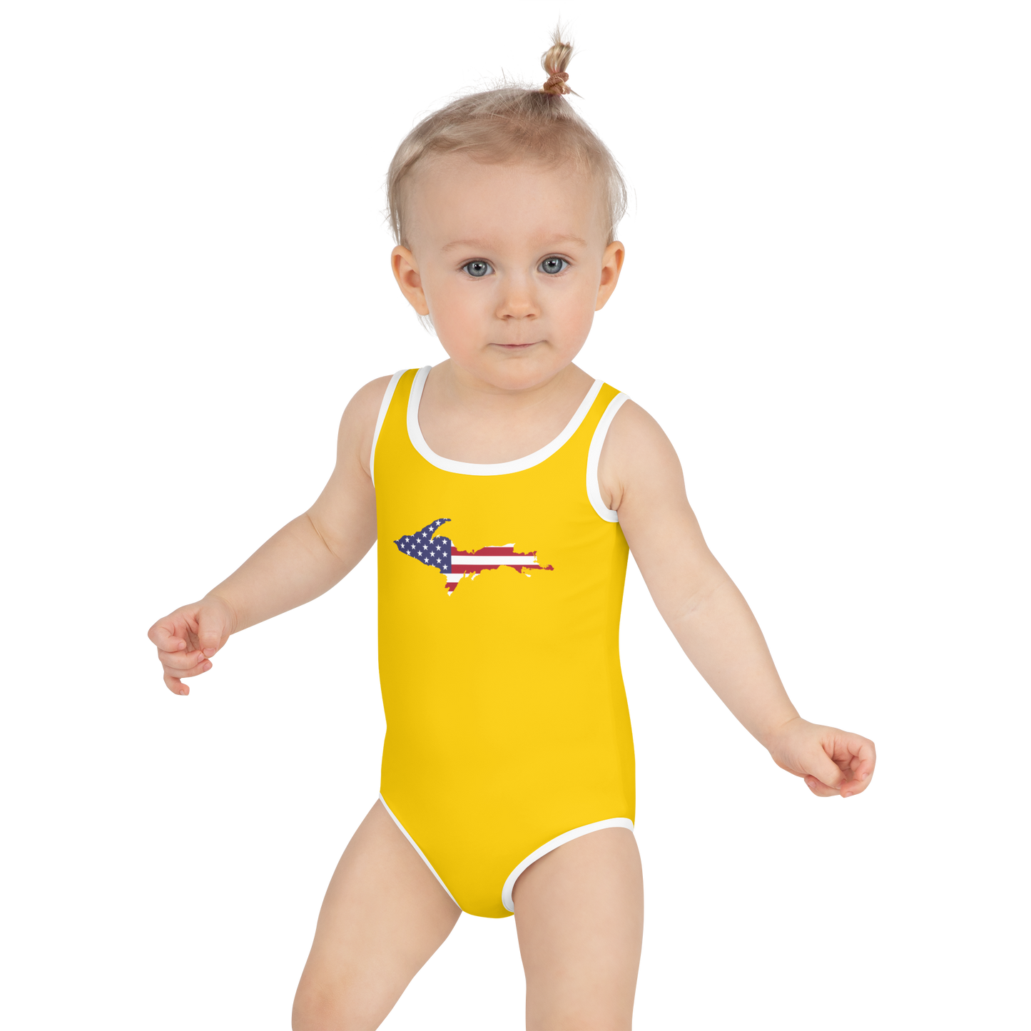 Michigan Upper Peninsula Toddler Swimsuit (w/ UP USA Flag) | Gold