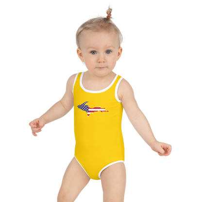 Michigan Upper Peninsula Toddler Swimsuit (w/ UP USA Flag) | Gold