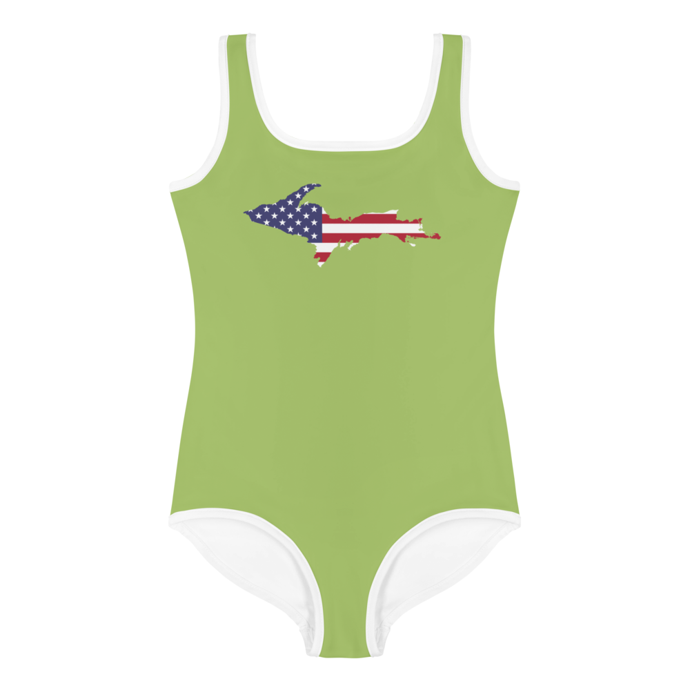 Michigan Upper Peninsula Toddler Swimsuit (w/ UP USA Flag) | Gooseberry Green