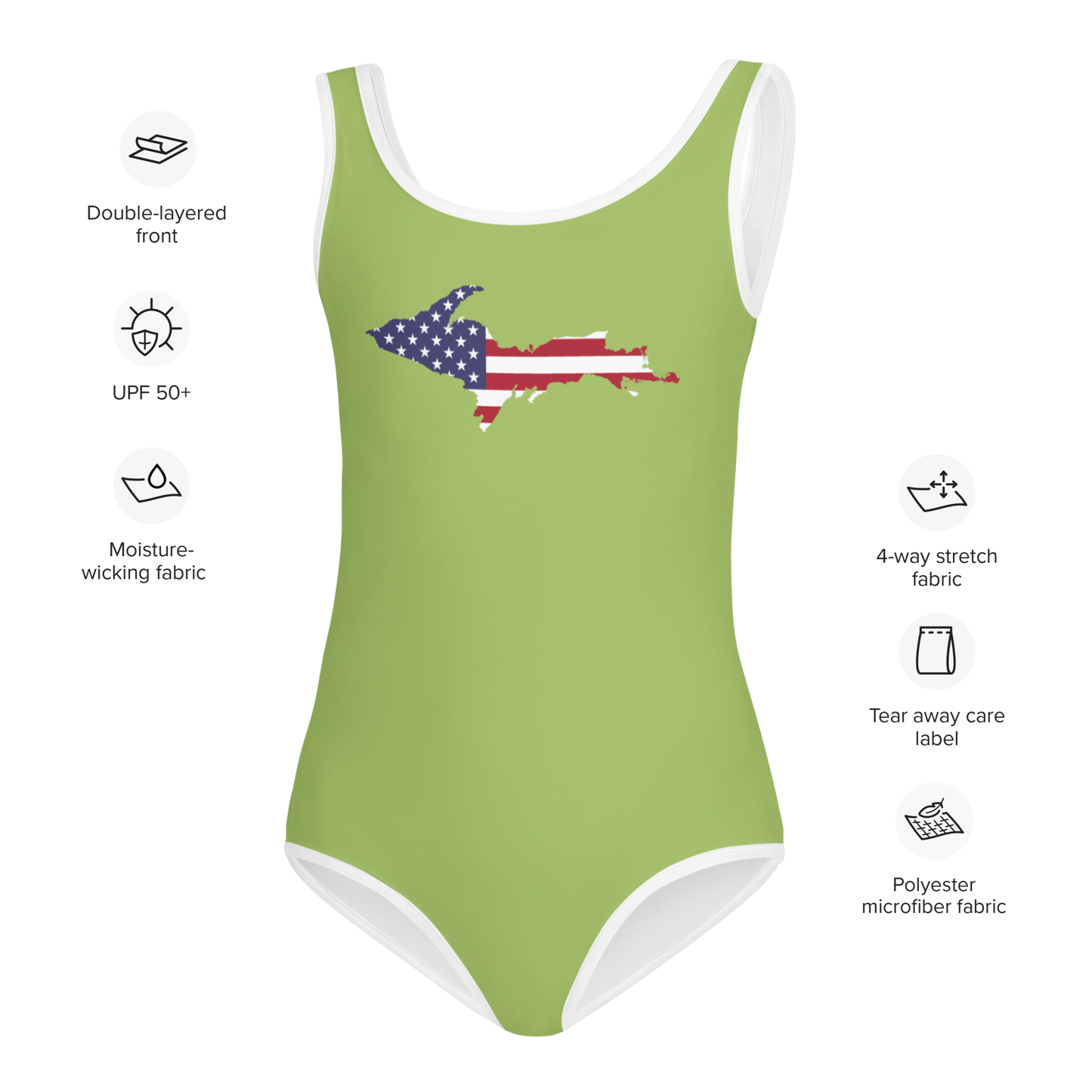 Michigan Upper Peninsula Toddler Swimsuit (w/ UP USA Flag) | Gooseberry Green