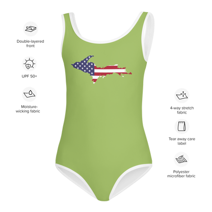 Michigan Upper Peninsula Toddler Swimsuit (w/ UP USA Flag) | Gooseberry Green