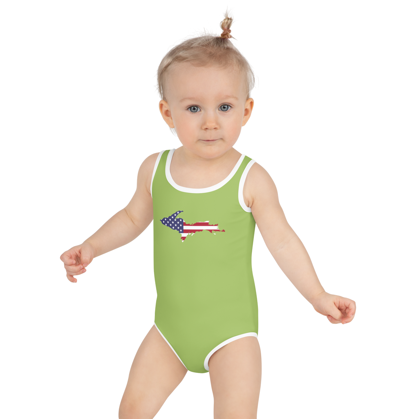 Michigan Upper Peninsula Toddler Swimsuit (w/ UP USA Flag) | Gooseberry Green