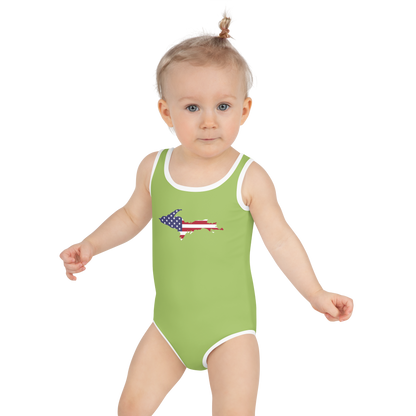 Michigan Upper Peninsula Toddler Swimsuit (w/ UP USA Flag) | Gooseberry Green