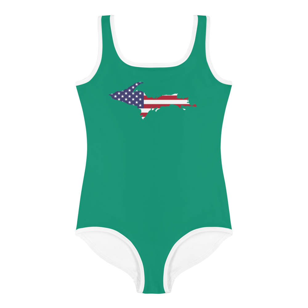 Michigan Upper Peninsula Toddler Swimsuit (w/ UP USA Flag) | Emerald Green