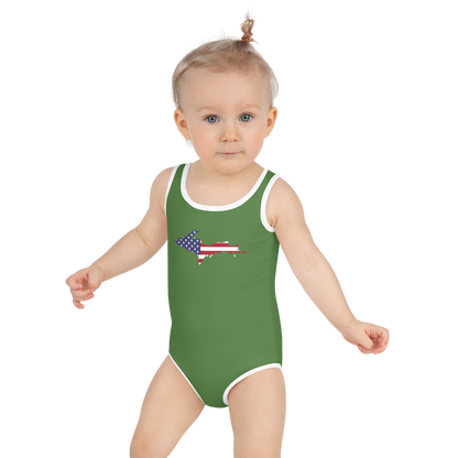 Michigan Upper Peninsula Toddler Swimsuit (w/ UP USA Flag) | Pine Green