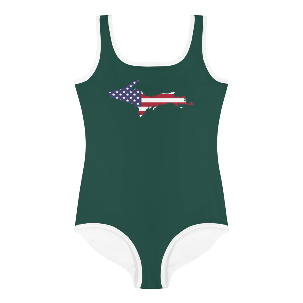 Michigan Upper Peninsula Toddler Swimsuit (w/ UP USA Flag) | Laconic Green