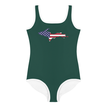 Michigan Upper Peninsula Toddler Swimsuit (w/ UP USA Flag) | Laconic Green