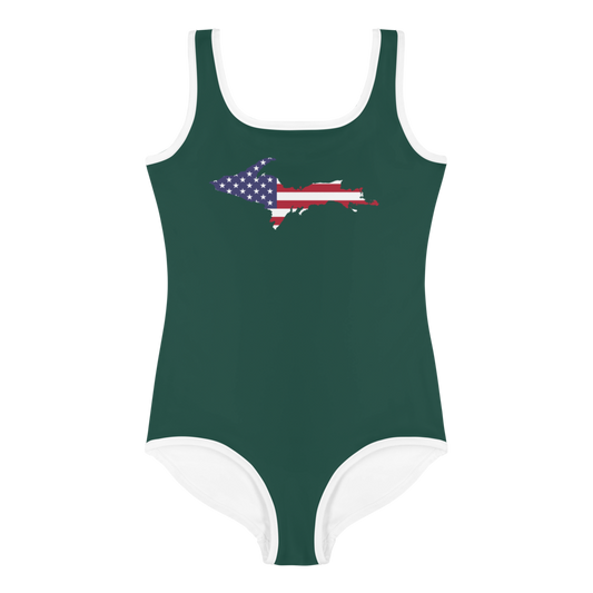 Michigan Upper Peninsula Toddler Swimsuit (w/ UP USA Flag) | Laconic Green