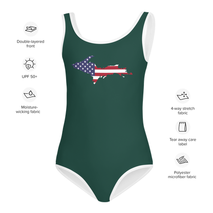 Michigan Upper Peninsula Toddler Swimsuit (w/ UP USA Flag) | Laconic Green