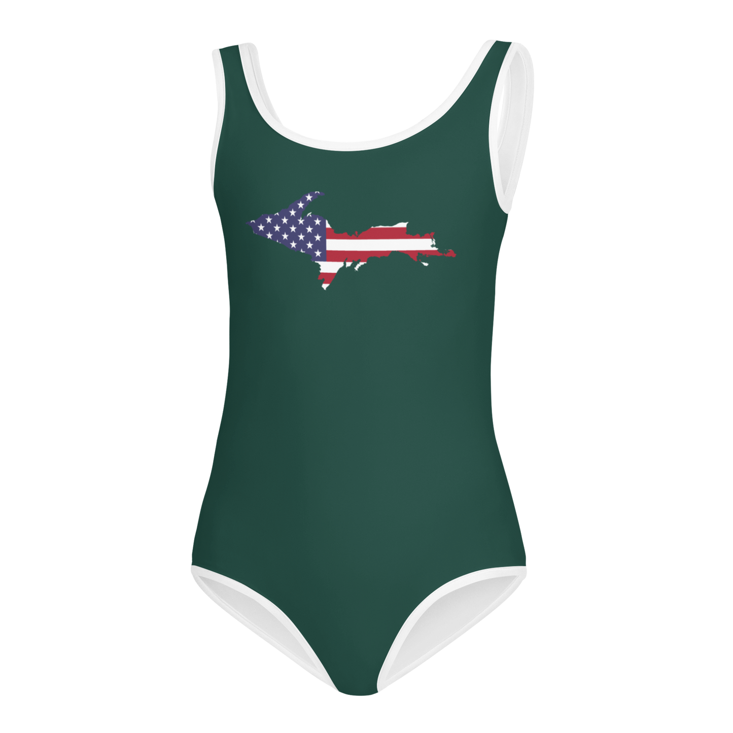 Michigan Upper Peninsula Toddler Swimsuit (w/ UP USA Flag) | Laconic Green