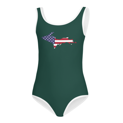 Michigan Upper Peninsula Toddler Swimsuit (w/ UP USA Flag) | Laconic Green