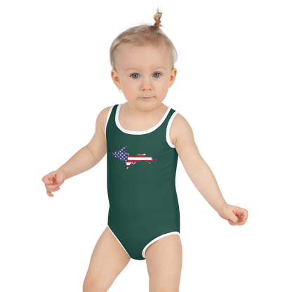 Michigan Upper Peninsula Toddler Swimsuit (w/ UP USA Flag) | Laconic Green