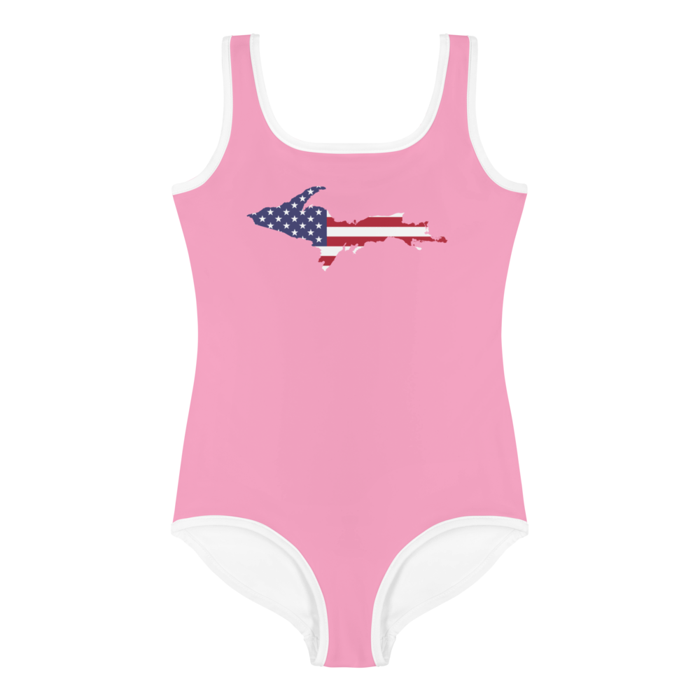 Michigan Upper Peninsula Toddler Swimsuit (w/ UP USA Flag) | '67 Caddie Pink