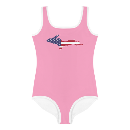 Michigan Upper Peninsula Toddler Swimsuit (w/ UP USA Flag) | '67 Caddie Pink