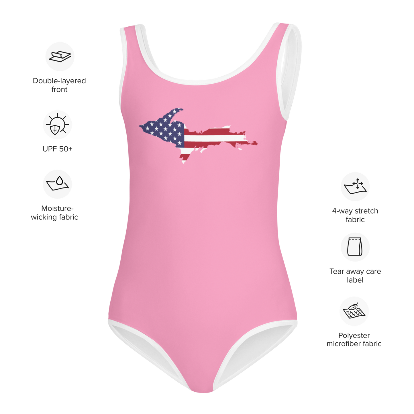 Michigan Upper Peninsula Toddler Swimsuit (w/ UP USA Flag) | '67 Caddie Pink