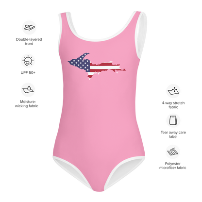 Michigan Upper Peninsula Toddler Swimsuit (w/ UP USA Flag) | '67 Caddie Pink