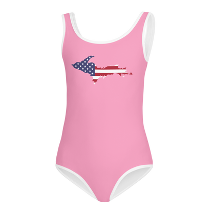 Michigan Upper Peninsula Toddler Swimsuit (w/ UP USA Flag) | '67 Caddie Pink