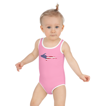 Michigan Upper Peninsula Toddler Swimsuit (w/ UP USA Flag) | '67 Caddie Pink