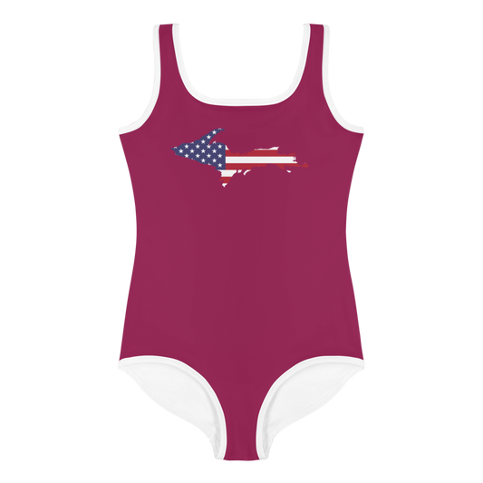 Michigan Upper Peninsula Toddler Swimsuit (w/ UP USA Flag) | Ruby Red