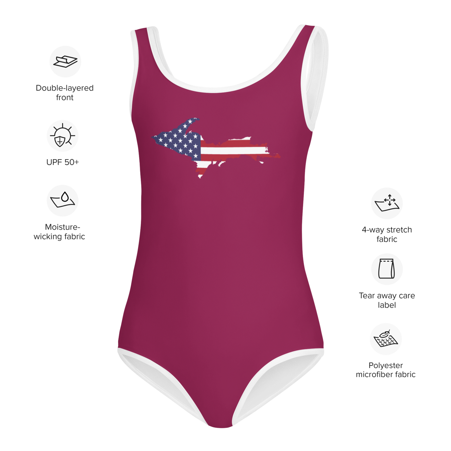 Michigan Upper Peninsula Toddler Swimsuit (w/ UP USA Flag) | Ruby Red