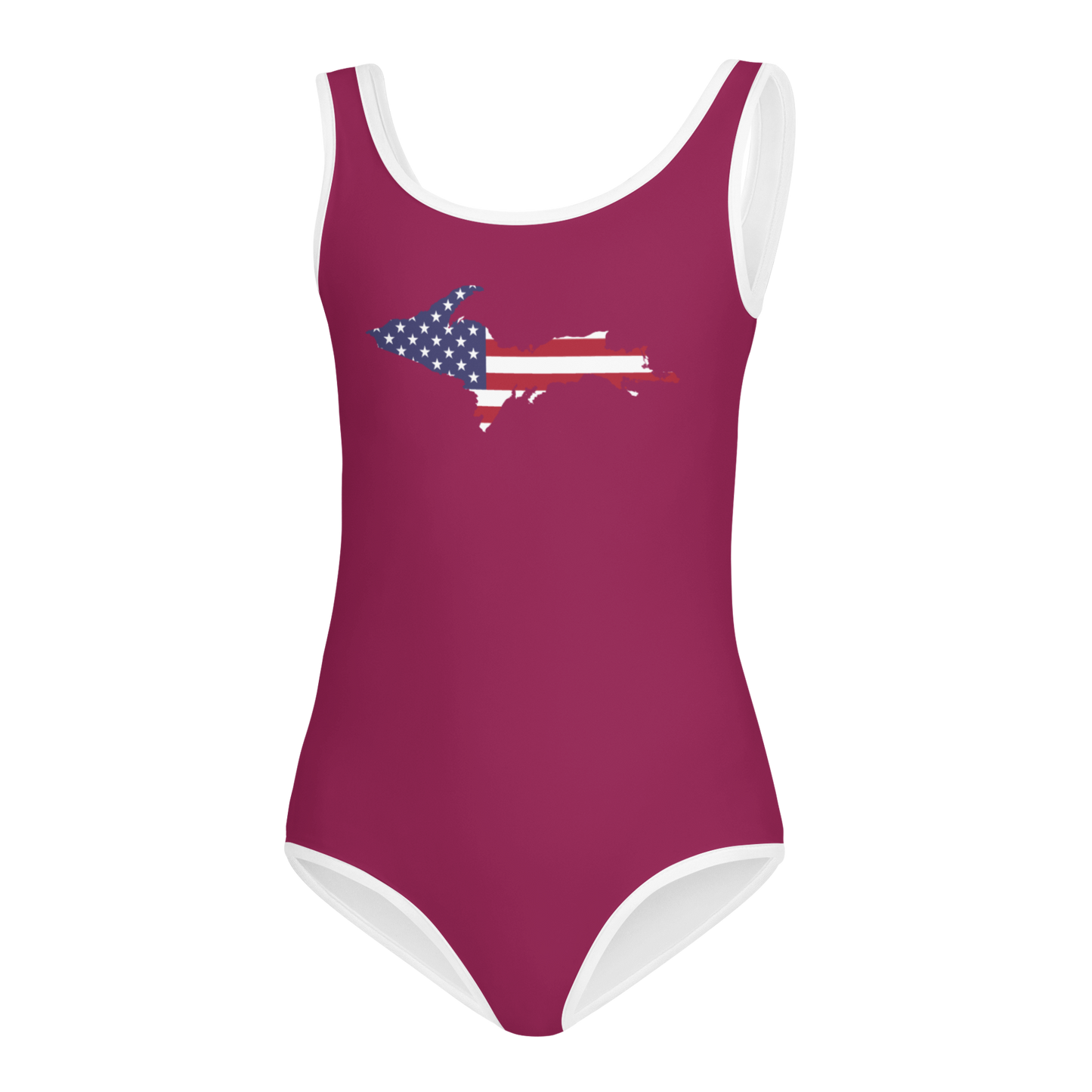 Michigan Upper Peninsula Toddler Swimsuit (w/ UP USA Flag) | Ruby Red