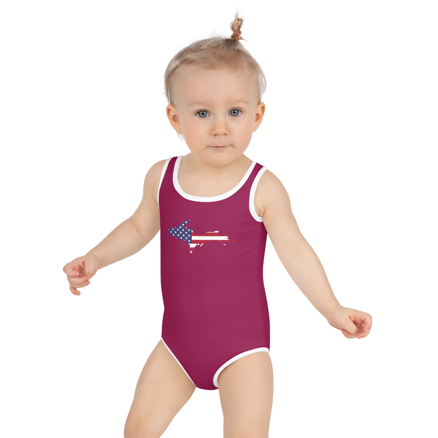 Michigan Upper Peninsula Toddler Swimsuit (w/ UP USA Flag) | Ruby Red