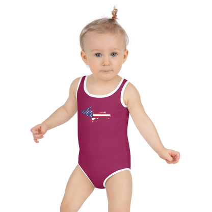 Michigan Upper Peninsula Toddler Swimsuit (w/ UP USA Flag) | Ruby Red