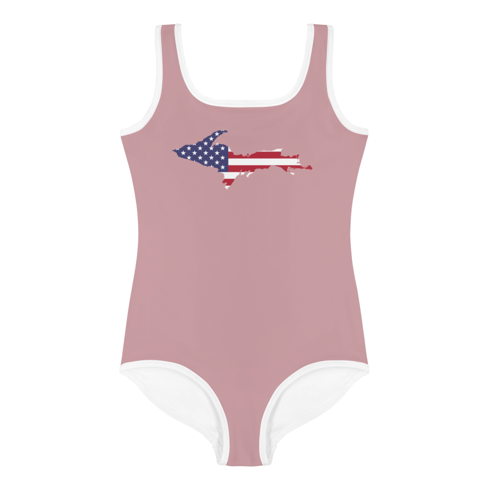Michigan Upper Peninsula Toddler Swimsuit (w/ UP USA Flag) | Cherry Blossom Pink