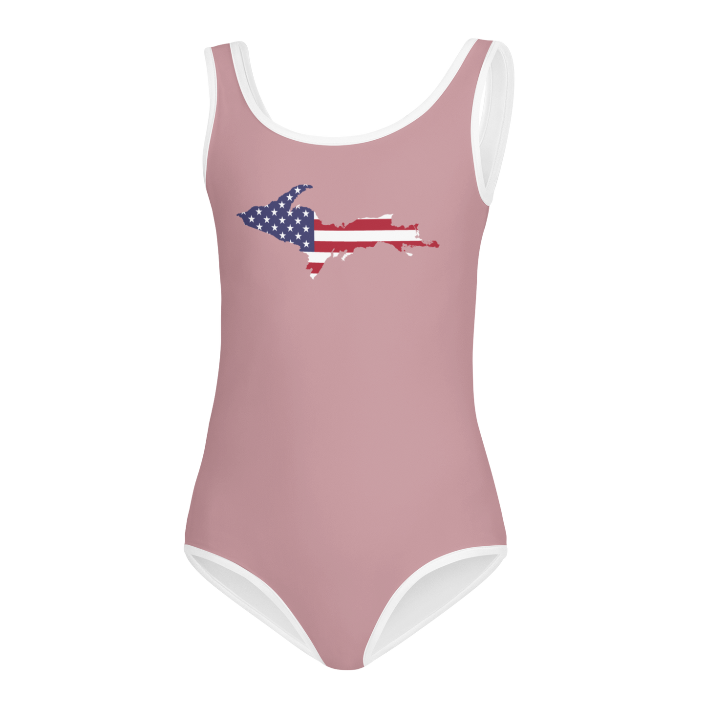 Michigan Upper Peninsula Toddler Swimsuit (w/ UP USA Flag) | Cherry Blossom Pink