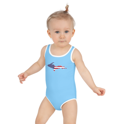 Michigan Upper Peninsula Toddler Swimsuit (w/ UP USA Flag) | DTW Blue