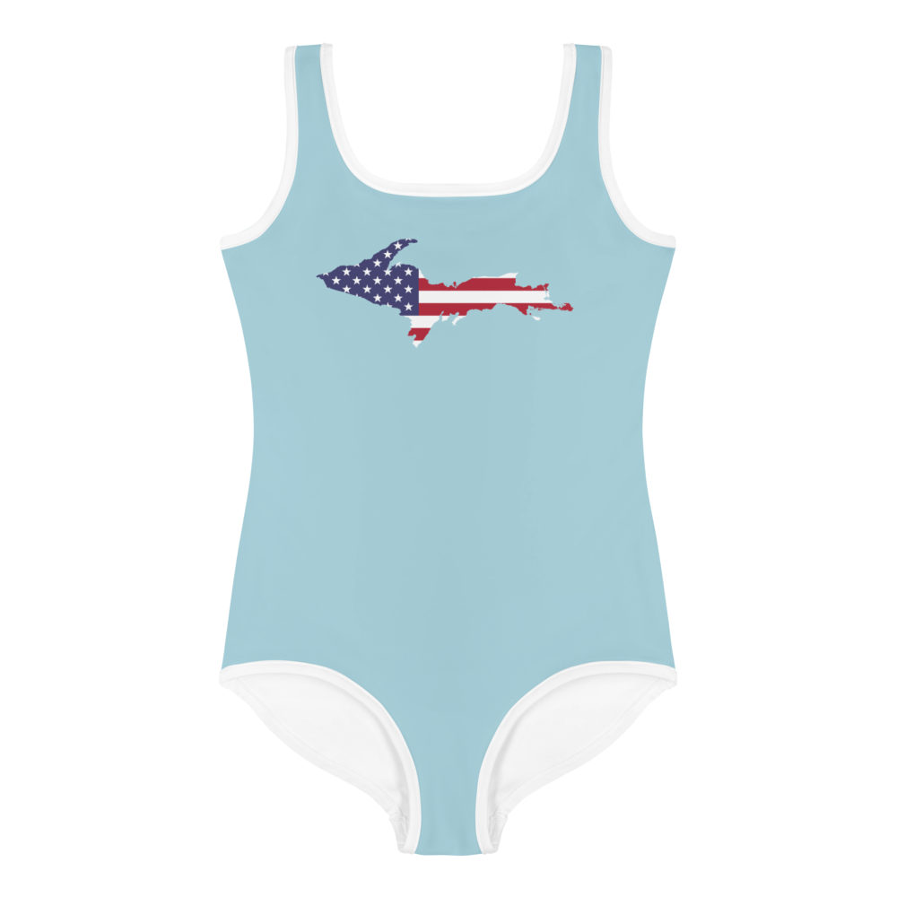 Michigan Upper Peninsula Toddler Swimsuit (w/ UP USA Flag) | '58 Caddie Blue