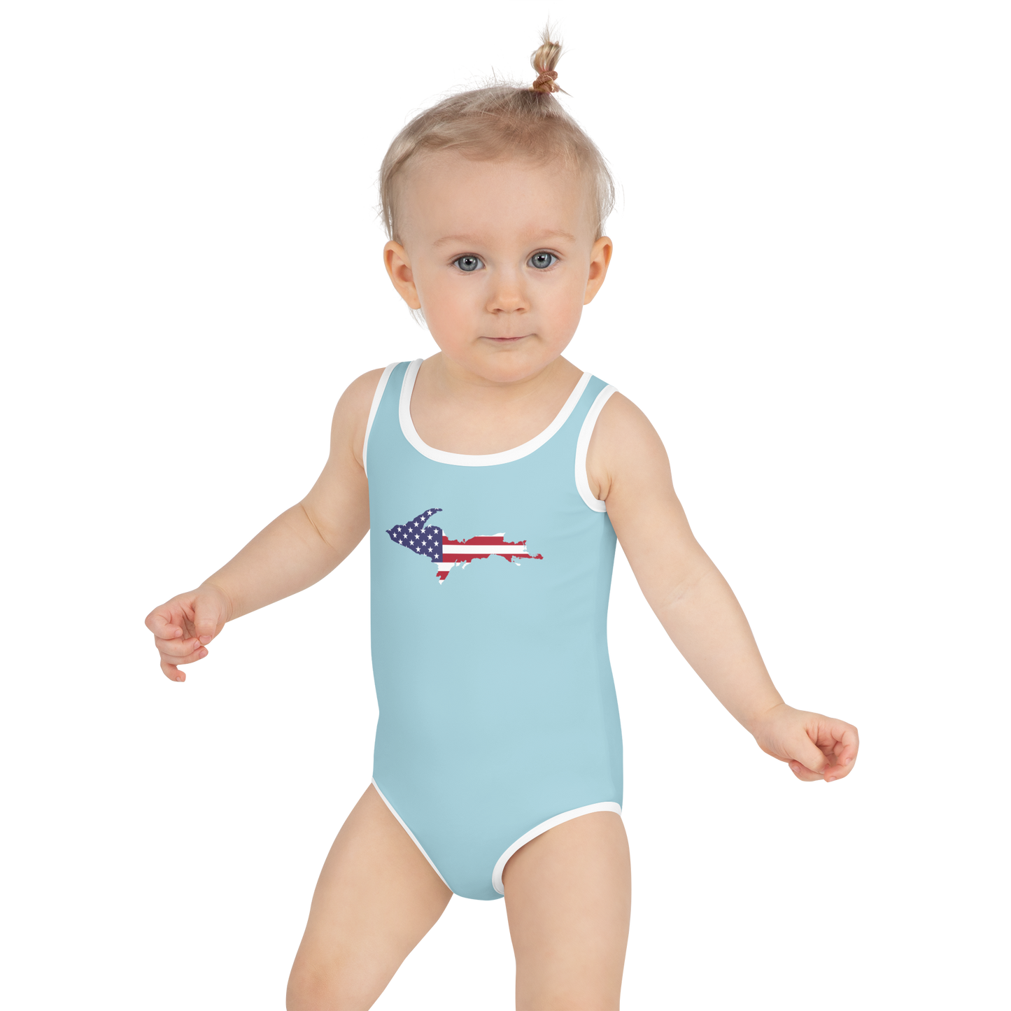 Michigan Upper Peninsula Toddler Swimsuit (w/ UP USA Flag) | '58 Caddie Blue