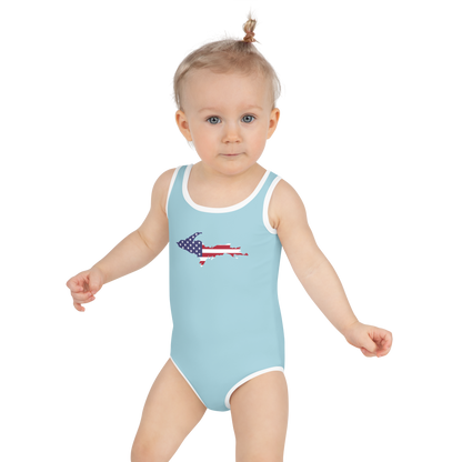 Michigan Upper Peninsula Toddler Swimsuit (w/ UP USA Flag) | '58 Caddie Blue