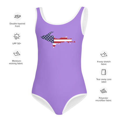 Michigan Upper Peninsula Toddler Swimsuit (w/ UP USA Flag) | Lavender