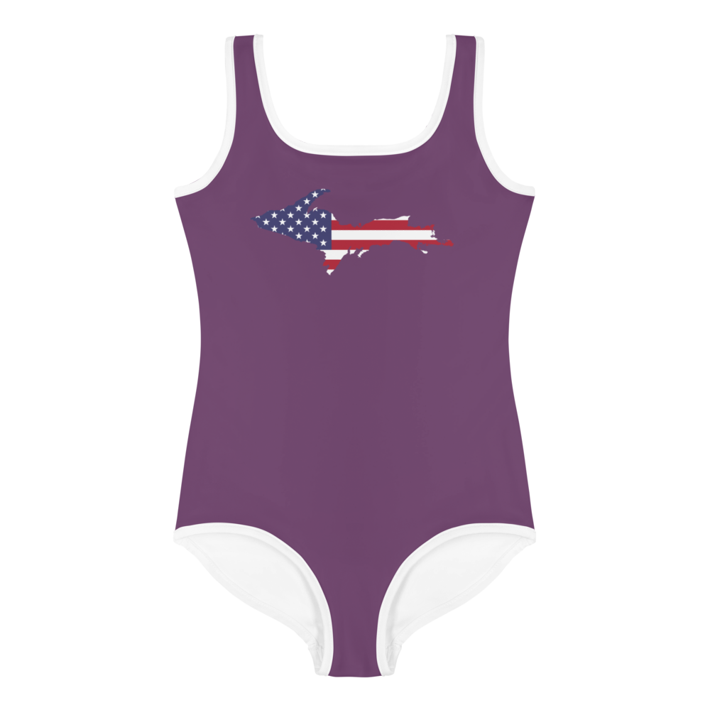 Michigan Upper Peninsula Toddler Swimsuit (w/ UP USA Flag) | Plum