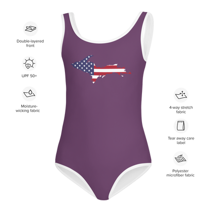 Michigan Upper Peninsula Toddler Swimsuit (w/ UP USA Flag) | Plum