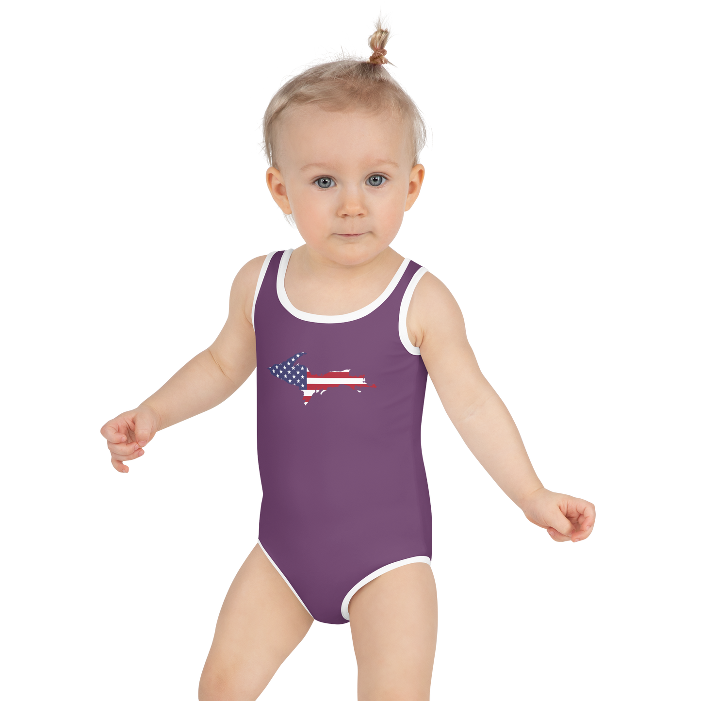 Michigan Upper Peninsula Toddler Swimsuit (w/ UP USA Flag) | Plum